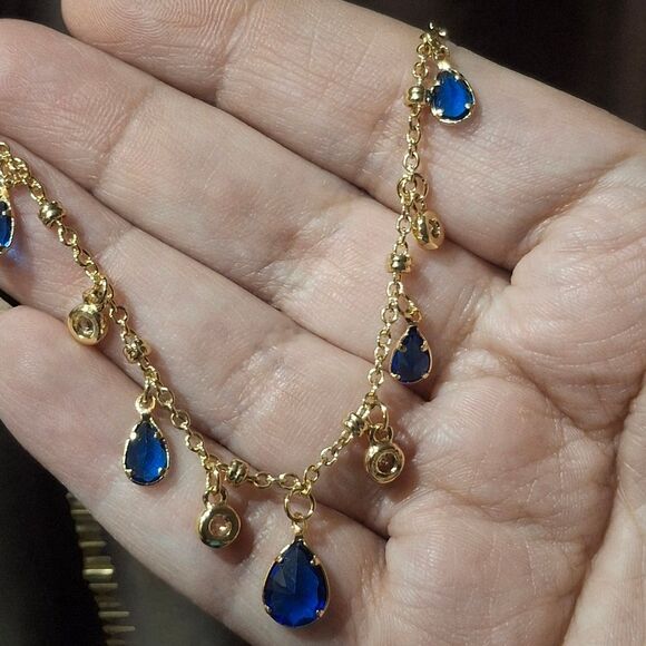 Elegant 18K Gold Plated Blue Teardrops Pendant Necklace - Picture 7 of 7